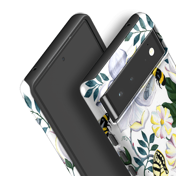Google phone case-Bees And Magnolia By Bex Parkin-Product Details Raised bevel to protect screen from scratches. Impact resistant polycarbonate shell and shock absorbing inner TPU liner. Secure fit with design wrapping around side of the case and full access to ports. Compatible with Qi-standard wireless charging. Thickness 1/8 inch (3mm), weight 30g. Compatibility See drop down menu for options, please select the right case as we print to order.-Stringberry