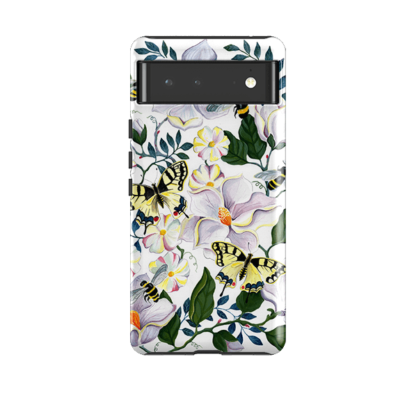 Google phone case-Bees And Magnolia By Bex Parkin-Product Details Raised bevel to protect screen from scratches. Impact resistant polycarbonate shell and shock absorbing inner TPU liner. Secure fit with design wrapping around side of the case and full access to ports. Compatible with Qi-standard wireless charging. Thickness 1/8 inch (3mm), weight 30g. Compatibility See drop down menu for options, please select the right case as we print to order.-Stringberry