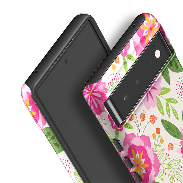 Google phone case-Big Bold Blooms Ivory By Jenny Zemanek-Product Details Raised bevel to protect screen from scratches. Impact resistant polycarbonate shell and shock absorbing inner TPU liner. Secure fit with design wrapping around side of the case and full access to ports. Compatible with Qi-standard wireless charging. Thickness 1/8 inch (3mm), weight 30g. Compatibility See drop down menu for options, please select the right case as we print to order.-Stringberry