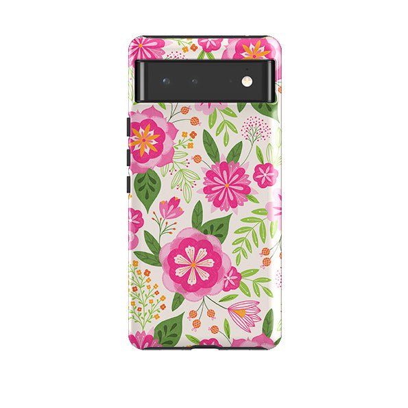 Google phone case-Big Bold Blooms Ivory By Jenny Zemanek-Product Details Raised bevel to protect screen from scratches. Impact resistant polycarbonate shell and shock absorbing inner TPU liner. Secure fit with design wrapping around side of the case and full access to ports. Compatible with Qi-standard wireless charging. Thickness 1/8 inch (3mm), weight 30g. Compatibility See drop down menu for options, please select the right case as we print to order.-Stringberry