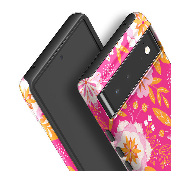 Google phone case-Big Bold Blooms Pink By Jenny Zemanek-Product Details Raised bevel to protect screen from scratches. Impact resistant polycarbonate shell and shock absorbing inner TPU liner. Secure fit with design wrapping around side of the case and full access to ports. Compatible with Qi-standard wireless charging. Thickness 1/8 inch (3mm), weight 30g. Compatibility See drop down menu for options, please select the right case as we print to order.-Stringberry