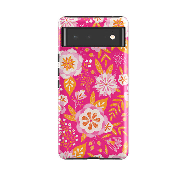 Google phone case-Big Bold Blooms Pink By Jenny Zemanek-Product Details Raised bevel to protect screen from scratches. Impact resistant polycarbonate shell and shock absorbing inner TPU liner. Secure fit with design wrapping around side of the case and full access to ports. Compatible with Qi-standard wireless charging. Thickness 1/8 inch (3mm), weight 30g. Compatibility See drop down menu for options, please select the right case as we print to order.-Stringberry