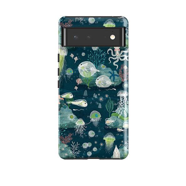 Google phone case-Bioluminescence By Katherine Quinn-Product Details Raised bevel to protect screen from scratches. Impact resistant polycarbonate shell and shock absorbing inner TPU liner. Secure fit with design wrapping around side of the case and full access to ports. Compatible with Qi-standard wireless charging. Thickness 1/8 inch (3mm), weight 30g. Compatibility See drop down menu for options, please select the right case as we print to order.-Stringberry