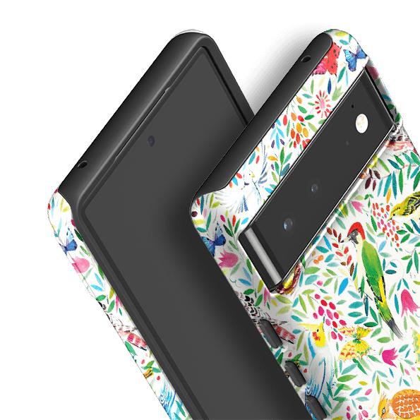 Google phone case-Bird Garden By Sarah Campbell-Product Details Raised bevel to protect screen from scratches. Impact resistant polycarbonate shell and shock absorbing inner TPU liner. Secure fit with design wrapping around side of the case and full access to ports. Compatible with Qi-standard wireless charging. Thickness 1/8 inch (3mm), weight 30g. Compatibility See drop down menu for options, please select the right case as we print to order.-Stringberry