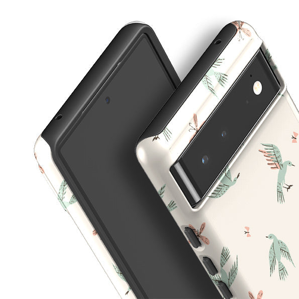 Google phone case-Birds And Butterflies Cream By Meghann Rader-Product Details Raised bevel to protect screen from scratches. Impact resistant polycarbonate shell and shock absorbing inner TPU liner. Secure fit with design wrapping around side of the case and full access to ports. Compatible with Qi-standard wireless charging. Thickness 1/8 inch (3mm), weight 30g. Compatibility See drop down menu for options, please select the right case as we print to order.-Stringberry