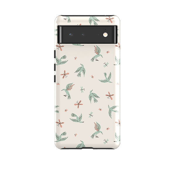 Google phone case-Birds And Butterflies Cream By Meghann Rader-Product Details Raised bevel to protect screen from scratches. Impact resistant polycarbonate shell and shock absorbing inner TPU liner. Secure fit with design wrapping around side of the case and full access to ports. Compatible with Qi-standard wireless charging. Thickness 1/8 inch (3mm), weight 30g. Compatibility See drop down menu for options, please select the right case as we print to order.-Stringberry