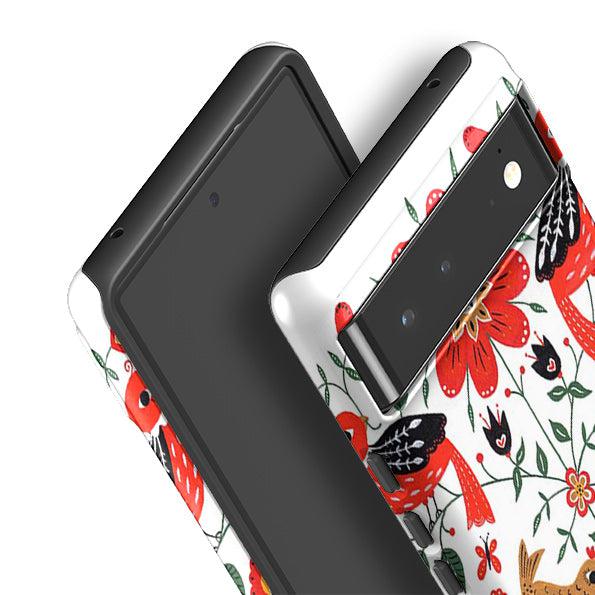 Google phone case-Birds And Floral By Suzy Taylor-Product Details Raised bevel to protect screen from scratches. Impact resistant polycarbonate shell and shock absorbing inner TPU liner. Secure fit with design wrapping around side of the case and full access to ports. Compatible with Qi-standard wireless charging. Thickness 1/8 inch (3mm), weight 30g. Compatibility See drop down menu for options, please select the right case as we print to order.-Stringberry