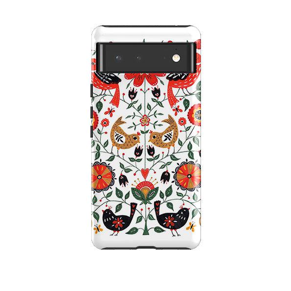 Google phone case-Birds And Floral By Suzy Taylor-Product Details Raised bevel to protect screen from scratches. Impact resistant polycarbonate shell and shock absorbing inner TPU liner. Secure fit with design wrapping around side of the case and full access to ports. Compatible with Qi-standard wireless charging. Thickness 1/8 inch (3mm), weight 30g. Compatibility See drop down menu for options, please select the right case as we print to order.-Stringberry