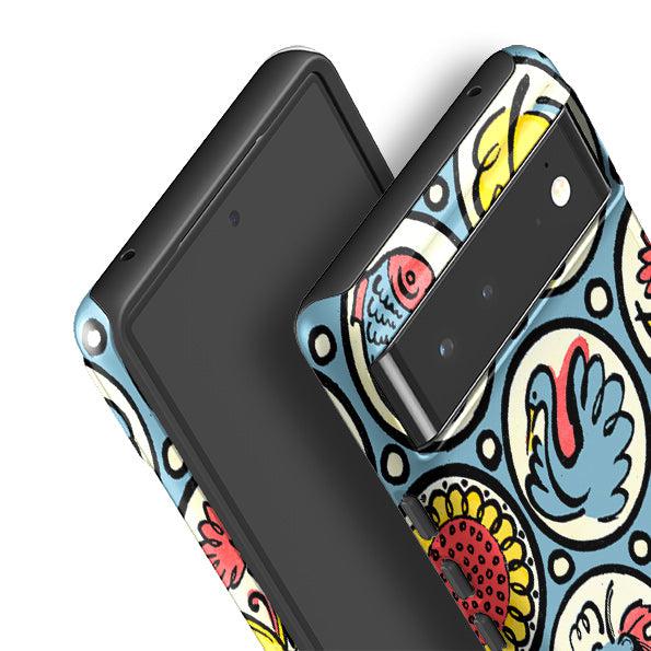 Google phone case-Birds, Fish And Fruit By Cressida Bell-Product Details Raised bevel to protect screen from scratches. Impact resistant polycarbonate shell and shock absorbing inner TPU liner. Secure fit with design wrapping around side of the case and full access to ports. Compatible with Qi-standard wireless charging. Thickness 1/8 inch (3mm), weight 30g. Compatibility See drop down menu for options, please select the right case as we print to order.-Stringberry