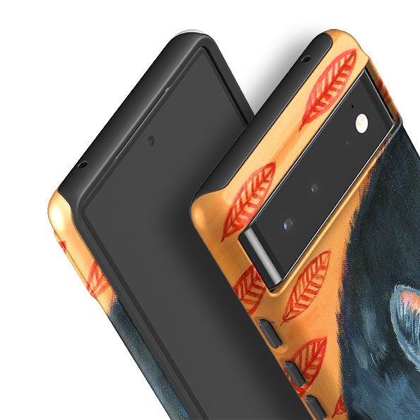 Google phone case-Black Cat By Mary Stubberfield-Product Details Raised bevel to protect screen from scratches. Impact resistant polycarbonate shell and shock absorbing inner TPU liner. Secure fit with design wrapping around side of the case and full access to ports. Compatible with Qi-standard wireless charging. Thickness 1/8 inch (3mm), weight 30g. Compatibility See drop down menu for options, please select the right case as we print to order.-Stringberry
