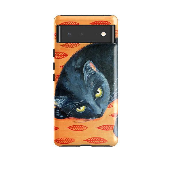 Google phone case-Black Cat By Mary Stubberfield-Product Details Raised bevel to protect screen from scratches. Impact resistant polycarbonate shell and shock absorbing inner TPU liner. Secure fit with design wrapping around side of the case and full access to ports. Compatible with Qi-standard wireless charging. Thickness 1/8 inch (3mm), weight 30g. Compatibility See drop down menu for options, please select the right case as we print to order.-Stringberry