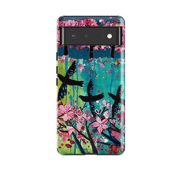 Google phone case-Blackbirds By Claire West-Product Details Raised bevel to protect screen from scratches. Impact resistant polycarbonate shell and shock absorbing inner TPU liner. Secure fit with design wrapping around side of the case and full access to ports. Compatible with Qi-standard wireless charging. Thickness 1/8 inch (3mm), weight 30g. Compatibility See drop down menu for options, please select the right case as we print to order.-Stringberry