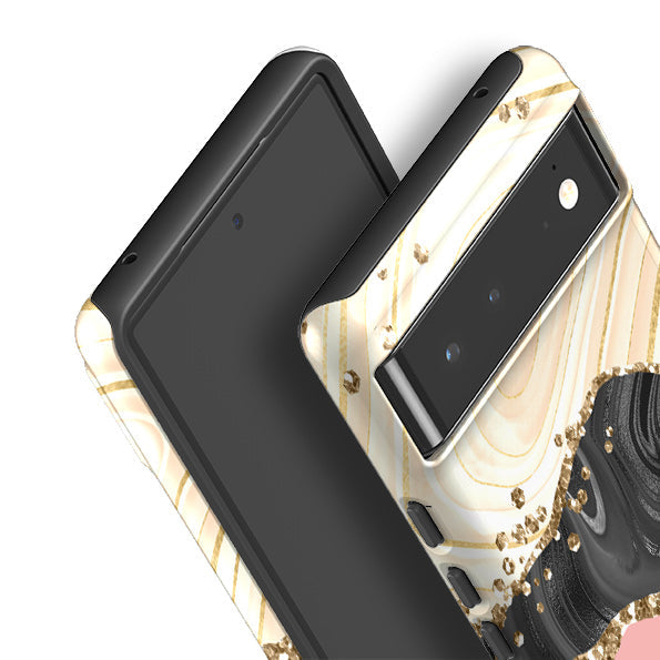 Google phone case-Blanco (case does not glitter)-Product Details Raised bevel to protect screen from scratches. Impact resistant polycarbonate shell and shock absorbing inner TPU liner. Secure fit with design wrapping around side of the case and full access to ports. Compatible with Qi-standard wireless charging. Thickness 1/8 inch (3mm), weight 30g. Compatibility See drop down menu for options, please select the right case as we print to order.-Stringberry
