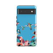 Google phone case-Blue Birds By Caroline Bonne Muller-Product Details Raised bevel to protect screen from scratches. Impact resistant polycarbonate shell and shock absorbing inner TPU liner. Secure fit with design wrapping around side of the case and full access to ports. Compatible with Qi-standard wireless charging. Thickness 1/8 inch (3mm), weight 30g. Compatibility See drop down menu for options, please select the right case as we print to order.-Stringberry