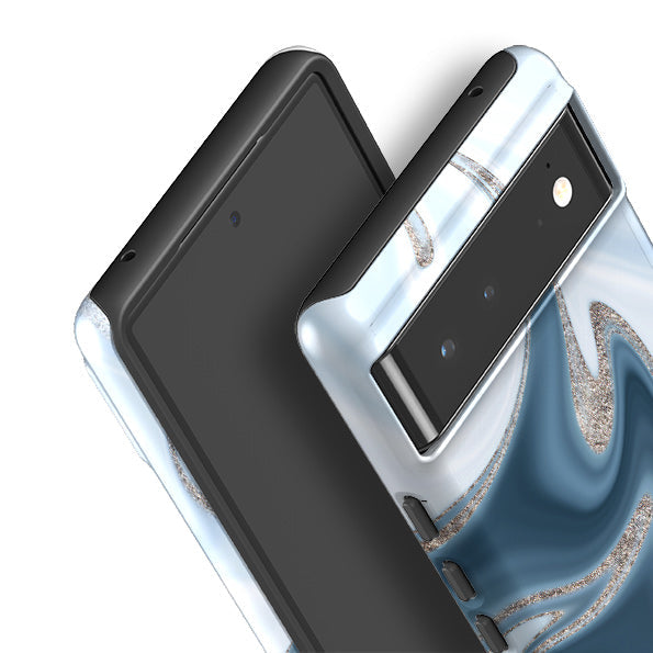 Google phone case-Blue Ice (case does not glitter)-Product Details Raised bevel to protect screen from scratches. Impact resistant polycarbonate shell and shock absorbing inner TPU liner. Secure fit with design wrapping around side of the case and full access to ports. Compatible with Qi-standard wireless charging. Thickness 1/8 inch (3mm), weight 30g. Compatibility See drop down menu for options, please select the right case as we print to order.-Stringberry
