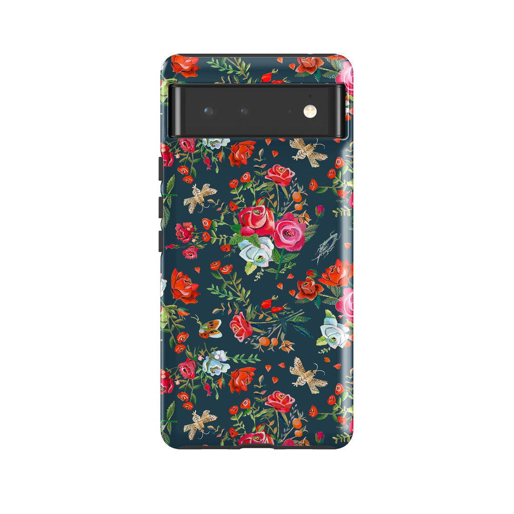 Google phone case-Blue Roses By Caroline Bonne Muller-Product Details Raised bevel to protect screen from scratches. Impact resistant polycarbonate shell and shock absorbing inner TPU liner. Secure fit with design wrapping around side of the case and full access to ports. Compatible with Qi-standard wireless charging. Thickness 1/8 inch (3mm), weight 30g. Compatibility See drop down menu for options, please select the right case as we print to order.-Stringberry
