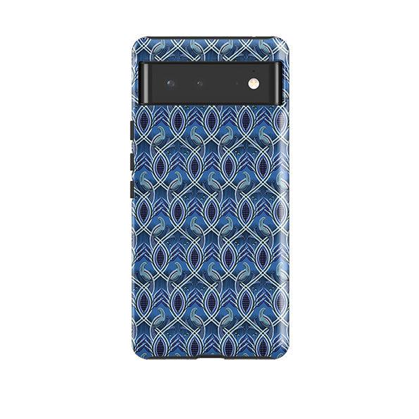 Google phone case-Bluebirds By Cressida Bell-Product Details Raised bevel to protect screen from scratches. Impact resistant polycarbonate shell and shock absorbing inner TPU liner. Secure fit with design wrapping around side of the case and full access to ports. Compatible with Qi-standard wireless charging. Thickness 1/8 inch (3mm), weight 30g. Compatibility See drop down menu for options, please select the right case as we print to order.-Stringberry