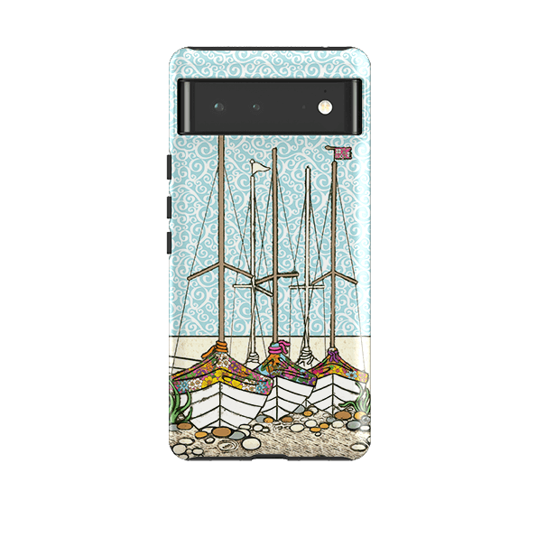 Google phone case-Boats At Rest By Amelia Bowman-Product Details Raised bevel to protect screen from scratches. Impact resistant polycarbonate shell and shock absorbing inner TPU liner. Secure fit with design wrapping around side of the case and full access to ports. Compatible with Qi-standard wireless charging. Thickness 1/8 inch (3mm), weight 30g. Compatibility See drop down menu for options, please select the right case as we print to order.-Stringberry