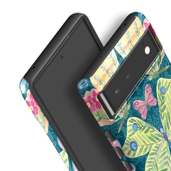 Google phone case-Butterflies By Elisabeth Haager-Product Details Raised bevel to protect screen from scratches. Impact resistant polycarbonate shell and shock absorbing inner TPU liner. Secure fit with design wrapping around side of the case and full access to ports. Compatible with Qi-standard wireless charging. Thickness 1/8 inch (3mm), weight 30g. Compatibility See drop down menu for options, please select the right case as we print to order.-Stringberry