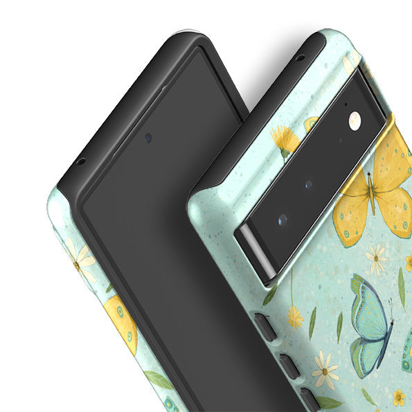 Google phone case-Butterflies By Maja Lindberg-Product Details Raised bevel to protect screen from scratches. Impact resistant polycarbonate shell and shock absorbing inner TPU liner. Secure fit with design wrapping around side of the case and full access to ports. Compatible with Qi-standard wireless charging. Thickness 1/8 inch (3mm), weight 30g. Compatibility See drop down menu for options, please select the right case as we print to order.-Stringberry