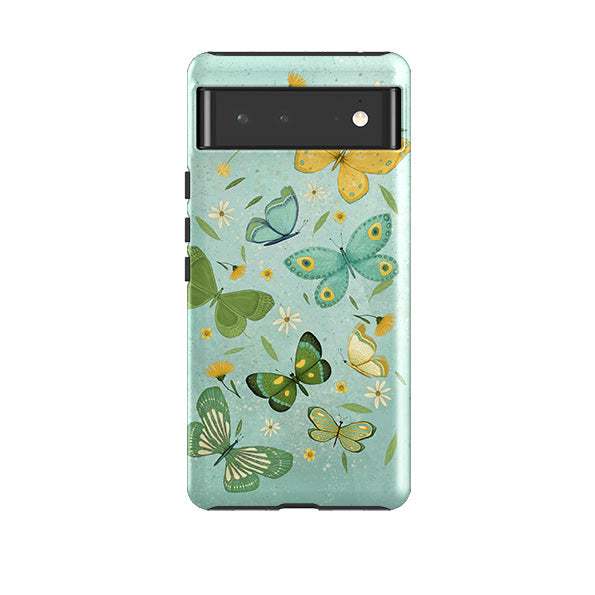 Google phone case-Butterflies By Maja Lindberg-Product Details Raised bevel to protect screen from scratches. Impact resistant polycarbonate shell and shock absorbing inner TPU liner. Secure fit with design wrapping around side of the case and full access to ports. Compatible with Qi-standard wireless charging. Thickness 1/8 inch (3mm), weight 30g. Compatibility See drop down menu for options, please select the right case as we print to order.-Stringberry