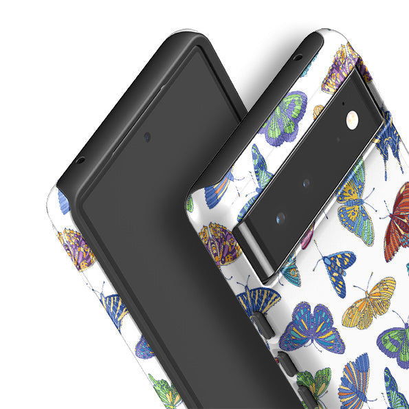 Google phone case-Butterflies By Natalie Pedetti Prack-Product Details Raised bevel to protect screen from scratches. Impact resistant polycarbonate shell and shock absorbing inner TPU liner. Secure fit with design wrapping around side of the case and full access to ports. Compatible with Qi-standard wireless charging. Thickness 1/8 inch (3mm), weight 30g. Compatibility See drop down menu for options, please select the right case as we print to order.-Stringberry
