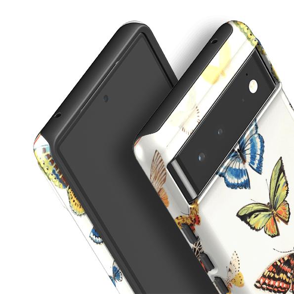 Google phone case-Butterflies By Sarah Campbell-Product Details Raised bevel to protect screen from scratches. Impact resistant polycarbonate shell and shock absorbing inner TPU liner. Secure fit with design wrapping around side of the case and full access to ports. Compatible with Qi-standard wireless charging. Thickness 1/8 inch (3mm), weight 30g. Compatibility See drop down menu for options, please select the right case as we print to order.-Stringberry