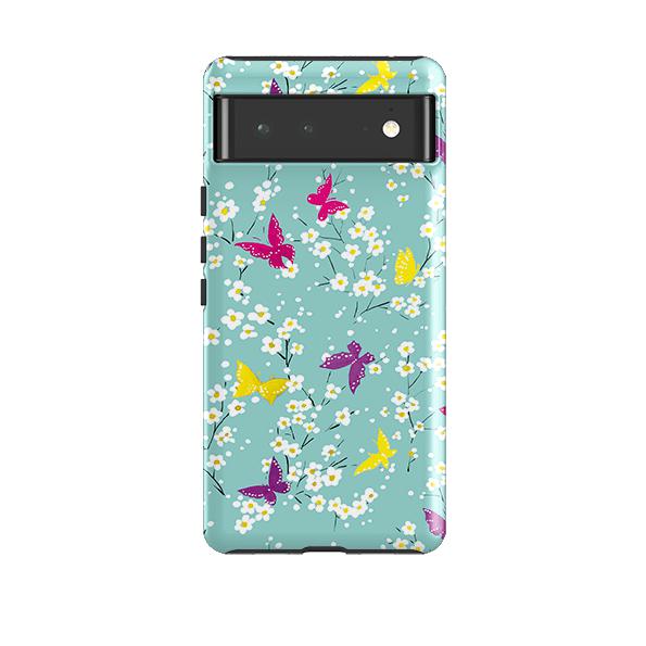 Google phone case-Butterfly Blossoms By Sarah Campbell-Product Details Raised bevel to protect screen from scratches. Impact resistant polycarbonate shell and shock absorbing inner TPU liner. Secure fit with design wrapping around side of the case and full access to ports. Compatible with Qi-standard wireless charging. Thickness 1/8 inch (3mm), weight 30g. Compatibility See drop down menu for options, please select the right case as we print to order.-Stringberry
