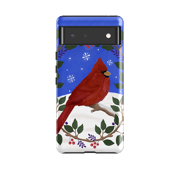 Google phone case-Cardinal Wreath By Bex Parkin-Product Details Raised bevel to protect screen from scratches. Impact resistant polycarbonate shell and shock absorbing inner TPU liner. Secure fit with design wrapping around side of the case and full access to ports. Compatible with Qi-standard wireless charging. Thickness 1/8 inch (3mm), weight 30g. Compatibility See drop down menu for options, please select the right case as we print to order.-Stringberry