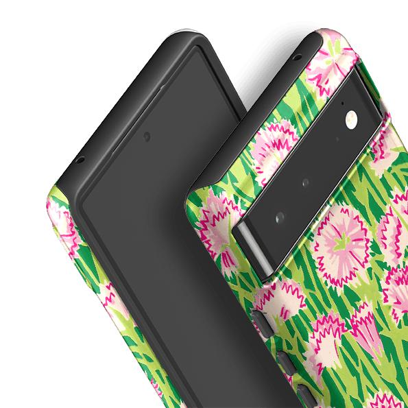 Google phone case-Carnations By Sarah Campbell-Product Details Raised bevel to protect screen from scratches. Impact resistant polycarbonate shell and shock absorbing inner TPU liner. Secure fit with design wrapping around side of the case and full access to ports. Compatible with Qi-standard wireless charging. Thickness 1/8 inch (3mm), weight 30g. Compatibility See drop down menu for options, please select the right case as we print to order.-Stringberry