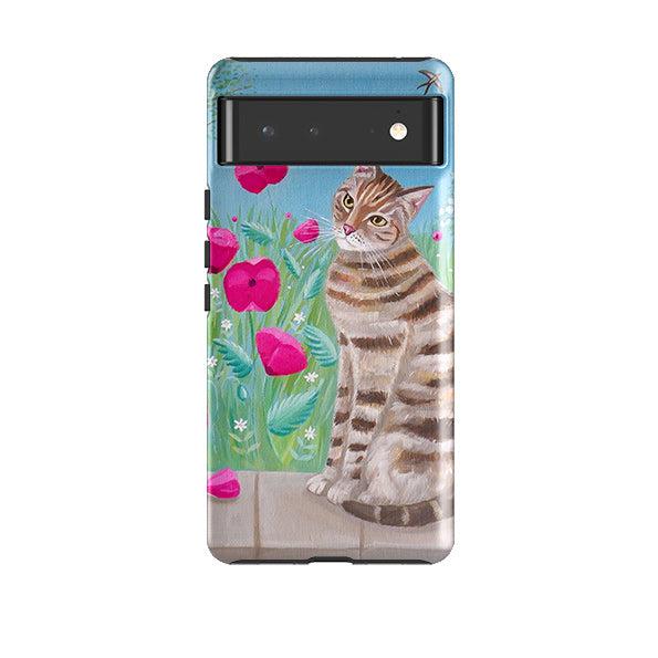 Google phone case-Cat Floral By Mary Stubberfield-Product Details Raised bevel to protect screen from scratches. Impact resistant polycarbonate shell and shock absorbing inner TPU liner. Secure fit with design wrapping around side of the case and full access to ports. Compatible with Qi-standard wireless charging. Thickness 1/8 inch (3mm), weight 30g. Compatibility See drop down menu for options, please select the right case as we print to order.-Stringberry
