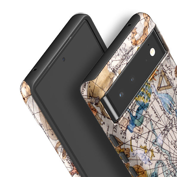 Google phone case-Celestial Chart By Heritage-Product Details Raised bevel to protect screen from scratches. Impact resistant polycarbonate shell and shock absorbing inner TPU liner. Secure fit with design wrapping around side of the case and full access to ports. Compatible with Qi-standard wireless charging. Thickness 1/8 inch (3mm), weight 30g. Compatibility See drop down menu for options, please select the right case as we print to order.-Stringberry