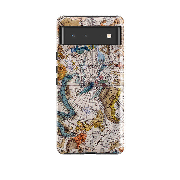 Google phone case-Celestial Chart By Heritage-Product Details Raised bevel to protect screen from scratches. Impact resistant polycarbonate shell and shock absorbing inner TPU liner. Secure fit with design wrapping around side of the case and full access to ports. Compatible with Qi-standard wireless charging. Thickness 1/8 inch (3mm), weight 30g. Compatibility See drop down menu for options, please select the right case as we print to order.-Stringberry