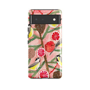 Google phone case-Chickadee By Caroline Bonne Muller-Product Details Raised bevel to protect screen from scratches. Impact resistant polycarbonate shell and shock absorbing inner TPU liner. Secure fit with design wrapping around side of the case and full access to ports. Compatible with Qi-standard wireless charging. Thickness 1/8 inch (3mm), weight 30g. Compatibility See drop down menu for options, please select the right case as we print to order.-Stringberry