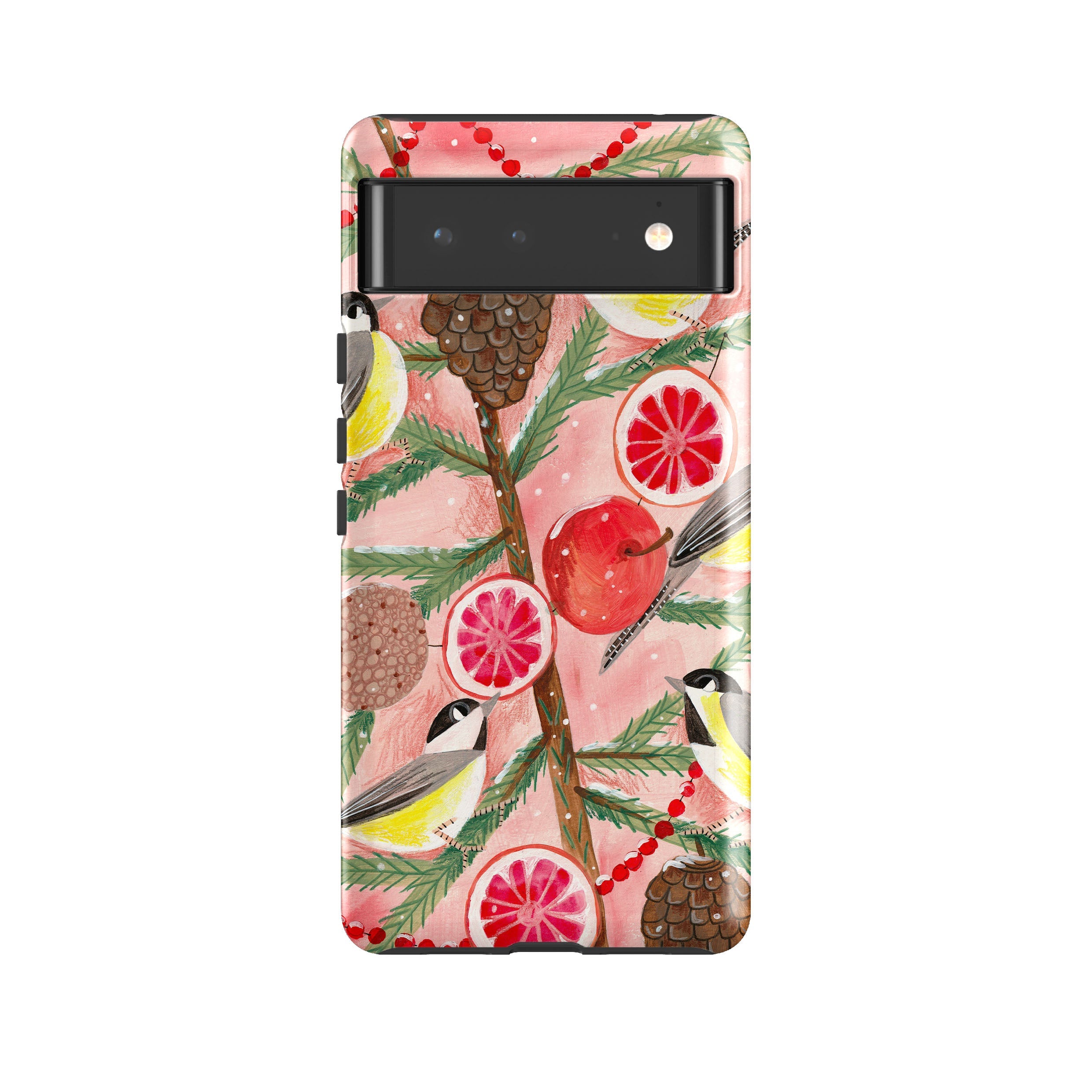 Google phone case-Chickadee By Caroline Bonne Muller-Product Details Raised bevel to protect screen from scratches. Impact resistant polycarbonate shell and shock absorbing inner TPU liner. Secure fit with design wrapping around side of the case and full access to ports. Compatible with Qi-standard wireless charging. Thickness 1/8 inch (3mm), weight 30g. Compatibility See drop down menu for options, please select the right case as we print to order.-Stringberry
