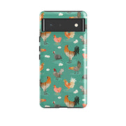 Google phone case-Chicken Teal By Katherine Quinn-Product Details Raised bevel to protect screen from scratches. Impact resistant polycarbonate shell and shock absorbing inner TPU liner. Secure fit with design wrapping around side of the case and full access to ports. Compatible with Qi-standard wireless charging. Thickness 1/8 inch (3mm), weight 30g. Compatibility See drop down menu for options, please select the right case as we print to order.-Stringberry
