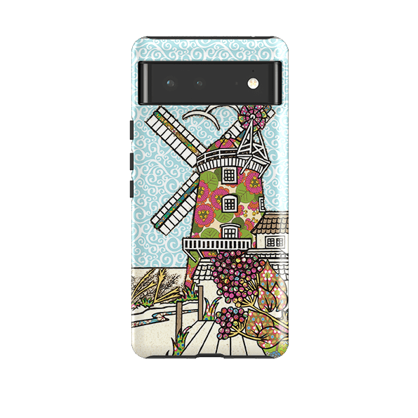 Google phone case-Cley Windmill By Amelia Bowman-Product Details Raised bevel to protect screen from scratches. Impact resistant polycarbonate shell and shock absorbing inner TPU liner. Secure fit with design wrapping around side of the case and full access to ports. Compatible with Qi-standard wireless charging. Thickness 1/8 inch (3mm), weight 30g. Compatibility See drop down menu for options, please select the right case as we print to order.-Stringberry