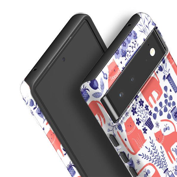 Google phone case-Coral Cats By Suzy Taylor-Product Details Raised bevel to protect screen from scratches. Impact resistant polycarbonate shell and shock absorbing inner TPU liner. Secure fit with design wrapping around side of the case and full access to ports. Compatible with Qi-standard wireless charging. Thickness 1/8 inch (3mm), weight 30g. Compatibility See drop down menu for options, please select the right case as we print to order.-Stringberry