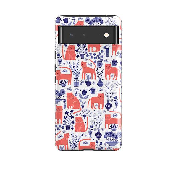 Google phone case-Coral Cats By Suzy Taylor-Product Details Raised bevel to protect screen from scratches. Impact resistant polycarbonate shell and shock absorbing inner TPU liner. Secure fit with design wrapping around side of the case and full access to ports. Compatible with Qi-standard wireless charging. Thickness 1/8 inch (3mm), weight 30g. Compatibility See drop down menu for options, please select the right case as we print to order.-Stringberry