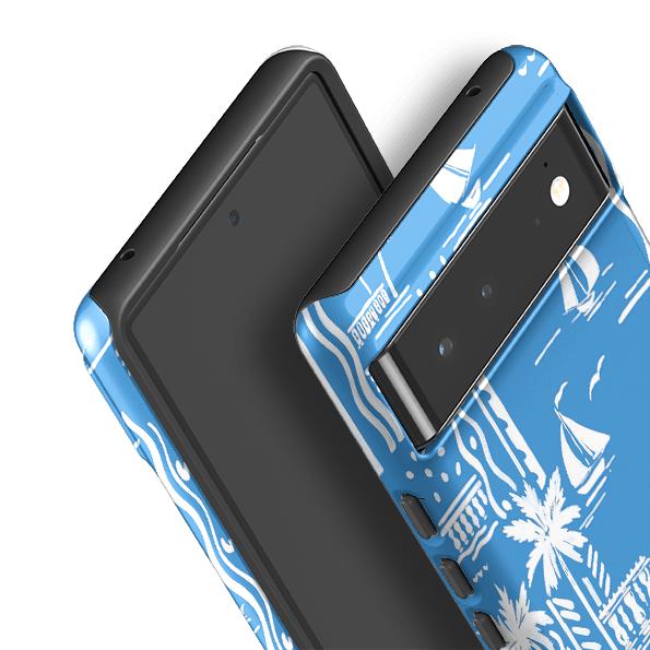 Google phone case-Cote D'Azur Boats By Sarah Campbell-Product Details Raised bevel to protect screen from scratches. Impact resistant polycarbonate shell and shock absorbing inner TPU liner. Secure fit with design wrapping around side of the case and full access to ports. Compatible with Qi-standard wireless charging. Thickness 1/8 inch (3mm), weight 30g. Compatibility See drop down menu for options, please select the right case as we print to order.-Stringberry