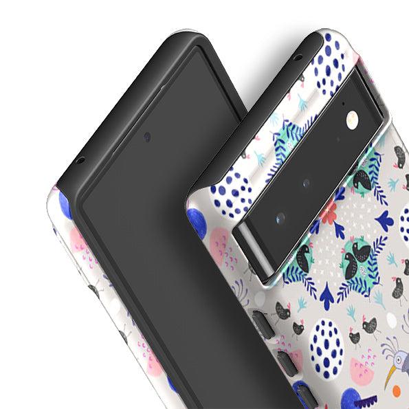 Google phone case-Crazybird Pattern By Mia Underwood-Product Details Raised bevel to protect screen from scratches. Impact resistant polycarbonate shell and shock absorbing inner TPU liner. Secure fit with design wrapping around side of the case and full access to ports. Compatible with Qi-standard wireless charging. Thickness 1/8 inch (3mm), weight 30g. Compatibility See drop down menu for options, please select the right case as we print to order.-Stringberry