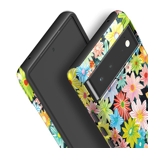 Google phone case-Daisy Garden By Sarah Campbell-Product Details Raised bevel to protect screen from scratches. Impact resistant polycarbonate shell and shock absorbing inner TPU liner. Secure fit with design wrapping around side of the case and full access to ports. Compatible with Qi-standard wireless charging. Thickness 1/8 inch (3mm), weight 30g. Compatibility See drop down menu for options, please select the right case as we print to order.-Stringberry