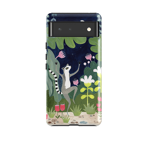 Google phone case-Dancing Lemur By Bex Parkin-Product Details Raised bevel to protect screen from scratches. Impact resistant polycarbonate shell and shock absorbing inner TPU liner. Secure fit with design wrapping around side of the case and full access to ports. Compatible with Qi-standard wireless charging. Thickness 1/8 inch (3mm), weight 30g. Compatibility See drop down menu for options, please select the right case as we print to order.-Stringberry