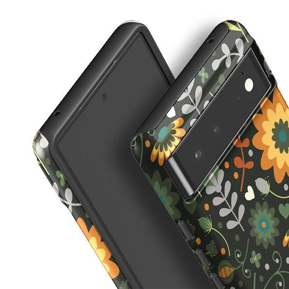 Google phone case-Dark Floral By Suzy Taylor-Product Details Raised bevel to protect screen from scratches. Impact resistant polycarbonate shell and shock absorbing inner TPU liner. Secure fit with design wrapping around side of the case and full access to ports. Compatible with Qi-standard wireless charging. Thickness 1/8 inch (3mm), weight 30g. Compatibility See drop down menu for options, please select the right case as we print to order.-Stringberry