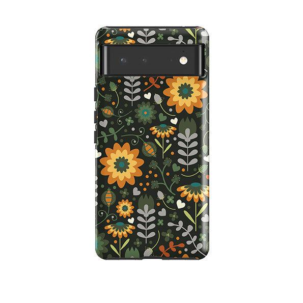 Google phone case-Dark Floral By Suzy Taylor-Product Details Raised bevel to protect screen from scratches. Impact resistant polycarbonate shell and shock absorbing inner TPU liner. Secure fit with design wrapping around side of the case and full access to ports. Compatible with Qi-standard wireless charging. Thickness 1/8 inch (3mm), weight 30g. Compatibility See drop down menu for options, please select the right case as we print to order.-Stringberry
