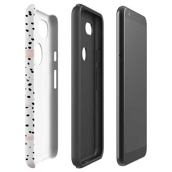 Google phone case-Dots And Blush-Product Details Raised bevel to protect screen from scratches. Impact resistant polycarbonate shell and shock absorbing inner TPU liner. Secure fit with design wrapping around side of the case and full access to ports. Compatible with Qi-standard wireless charging. Thickness 1/8 inch (3mm), weight 30g. Compatibility See drop down menu for options, please select the right case as we print to order.-Stringberry