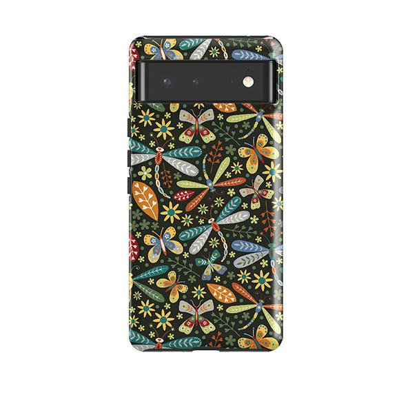Google phone case-Dragon Flies By Suzy Taylor-Product Details Raised bevel to protect screen from scratches. Impact resistant polycarbonate shell and shock absorbing inner TPU liner. Secure fit with design wrapping around side of the case and full access to ports. Compatible with Qi-standard wireless charging. Thickness 1/8 inch (3mm), weight 30g. Compatibility See drop down menu for options, please select the right case as we print to order.-Stringberry