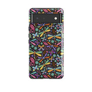 Google phone case-Dragon Flies Multi By Suzy Taylor-Product Details Raised bevel to protect screen from scratches. Impact resistant polycarbonate shell and shock absorbing inner TPU liner. Secure fit with design wrapping around side of the case and full access to ports. Compatible with Qi-standard wireless charging. Thickness 1/8 inch (3mm), weight 30g. Compatibility See drop down menu for options, please select the right case as we print to order.-Stringberry