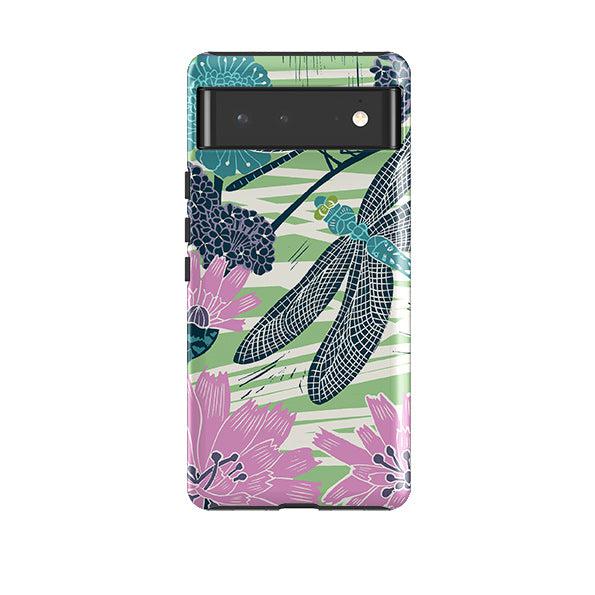 Google phone case-Dragonflies By Kate Heiss-Product Details Raised bevel to protect screen from scratches. Impact resistant polycarbonate shell and shock absorbing inner TPU liner. Secure fit with design wrapping around side of the case and full access to ports. Compatible with Qi-standard wireless charging. Thickness 1/8 inch (3mm), weight 30g. Compatibility See drop down menu for options, please select the right case as we print to order.-Stringberry