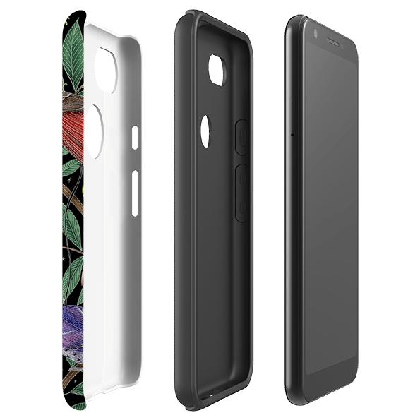 Google phone case-Exotic Birds By Catherine Rowe-Product Details Raised bevel to protect screen from scratches. Impact resistant polycarbonate shell and shock absorbing inner TPU liner. Secure fit with design wrapping around side of the case and full access to ports. Compatible with Qi-standard wireless charging. Thickness 1/8 inch (3mm), weight 30g. Compatibility See drop down menu for options, please select the right case as we print to order.-Stringberry